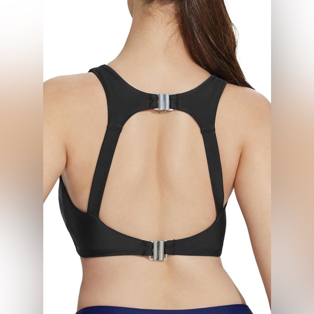 BALEAF High Neck Swim Top Sporty Raceback Bra Modest Bathing Suit w/Built-in Bra